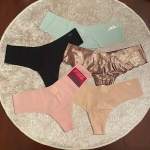 Brand New Set of 5 Victoria’s Secret Pink No-Show Stretch Thong Panty Underwear